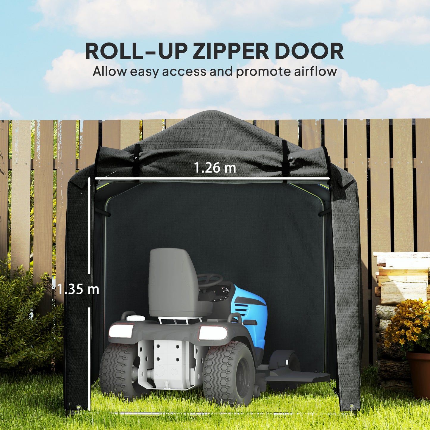 Garden Tool Storage Shed with Roll-up Zipper Door, Black