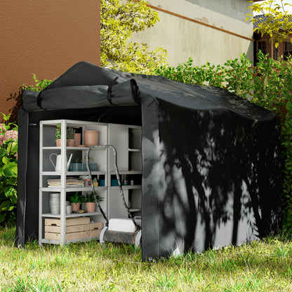 Garden Tool Storage Shed with Roll-up Zipper Door, Black