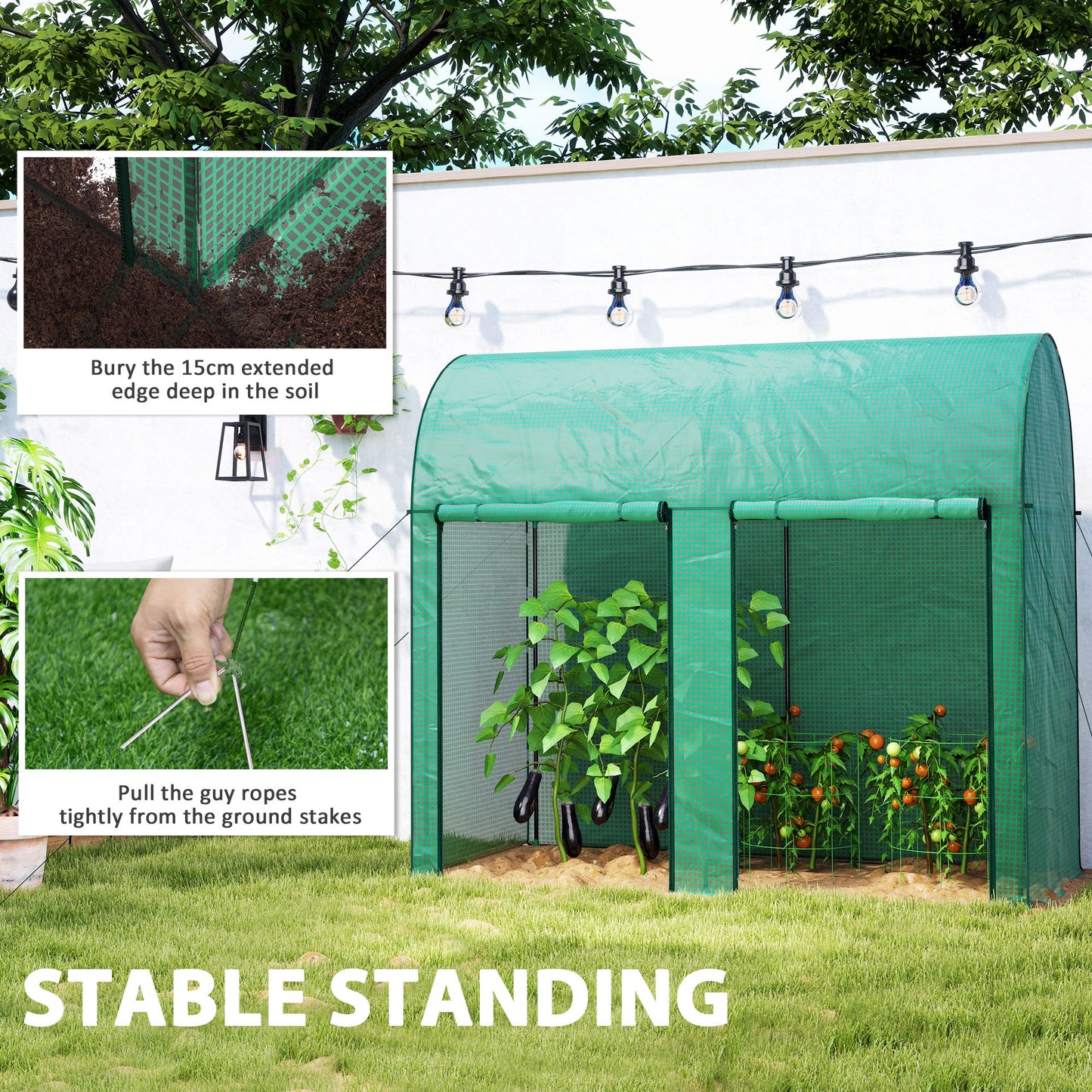 200 x 100 x 178cm Small Tomato Greenhouse with Roll-up Zipped Doors