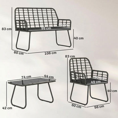 Rattan Garden Furniture Set, 4 Piece Outdoor Patio Furniture