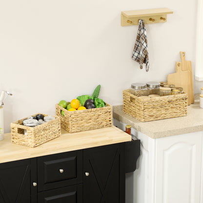 Set of 3 Wicker Storage Baskets, Woven Baskets with Handles, Natural
