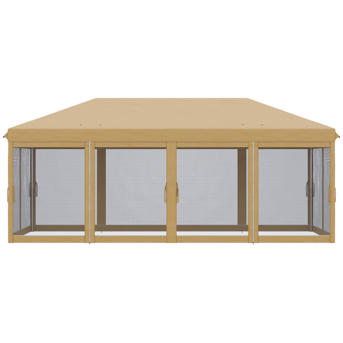 6 x 3(m) Pop Up Gazebo, Outdoor Canopy Shelter, Marquee Party Wedding Tent with 6 Mesh Walls and Carry Bag, Beige