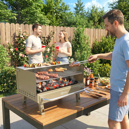 Portable Barbecue Grill with Adjustable Grates for Camping, Khaki