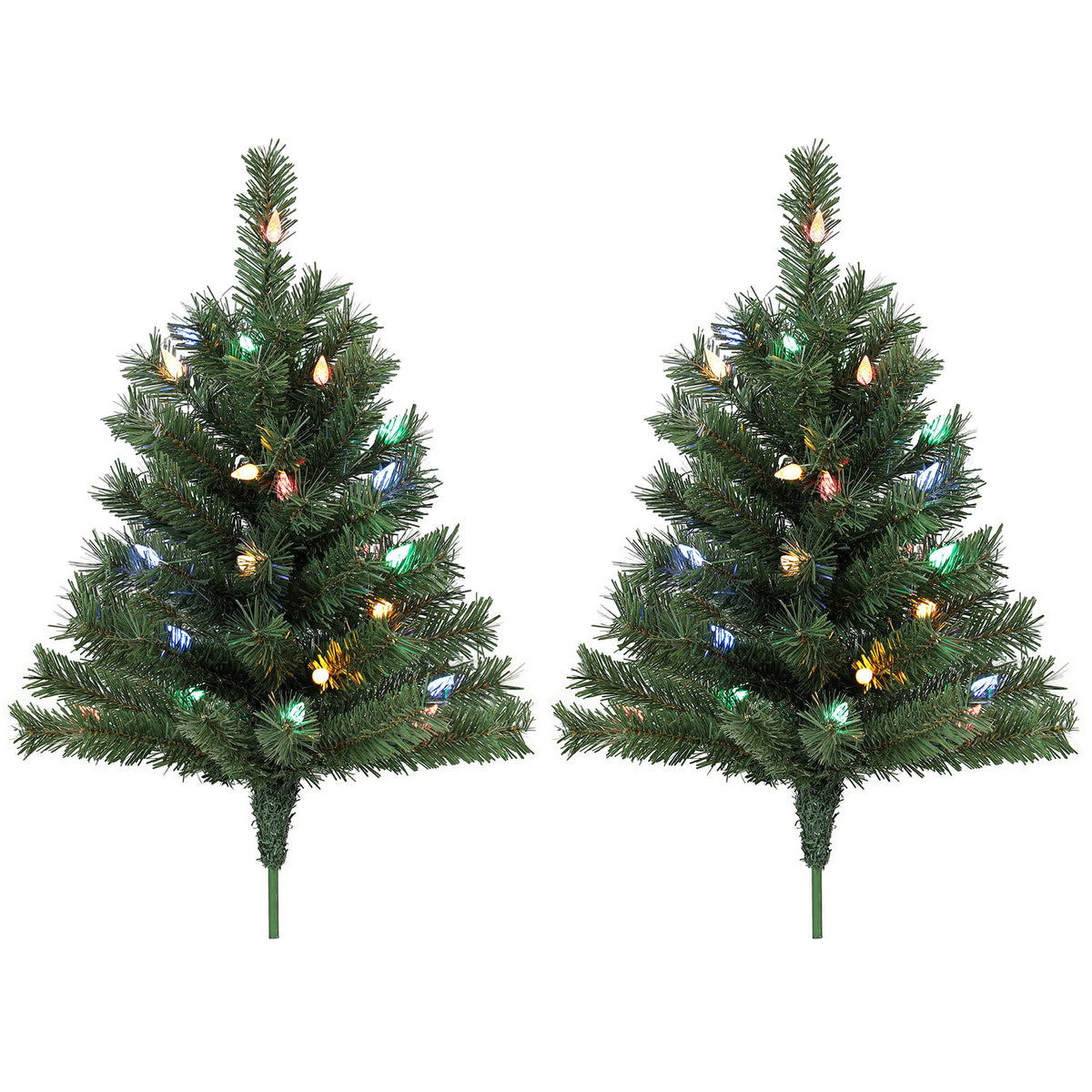 60 cm Prelit Christmas Tree, 2 Packs, 130 Tips, Ground Stakes, Green