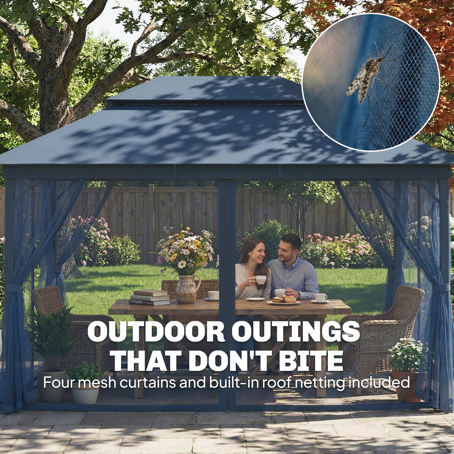 3 x 4 m Outdoor Garden Gazebo with UPF50+ Double Roof, Dark Blue