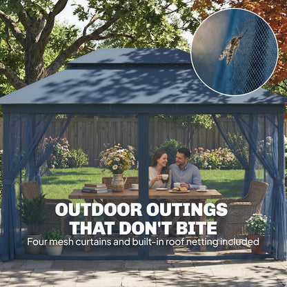 3 x 4 m Outdoor Garden Gazebo with UPF50+ Double Roof, Dark Blue