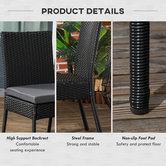 Set of Four Armless Rattan Garden Chairs - Black