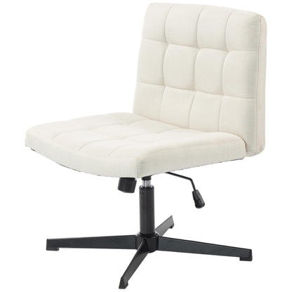 Armless Office Chair, Cross Legged Vanity Chair with Wide Seat, Beige