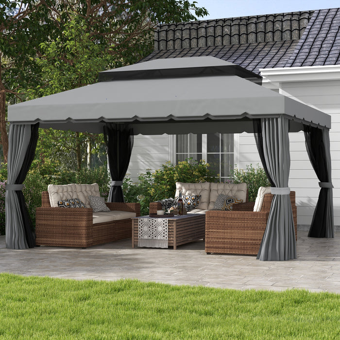 3x4m 2-Tier Gazebo Aluminium Garden Marquee Party Tent Light Grey