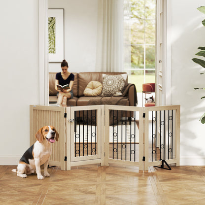 4 Panel Freestanding Pet Gate Foldable with Door for Stairs, Doorway