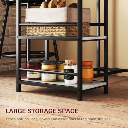 3 Piece Breakfast Bar Table Set with Storage Shelves, Light Grey