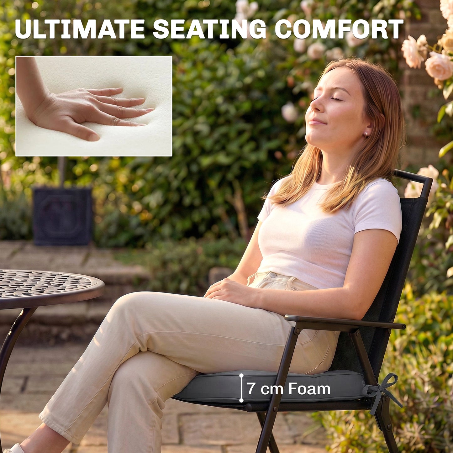 Outdoor Chair Seat Cushions Set of 2, Garden Chair Cushions, Grey