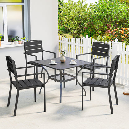 Garden Chairs Set of 4, Garden Dining Chairs, HDPE Seat, Black