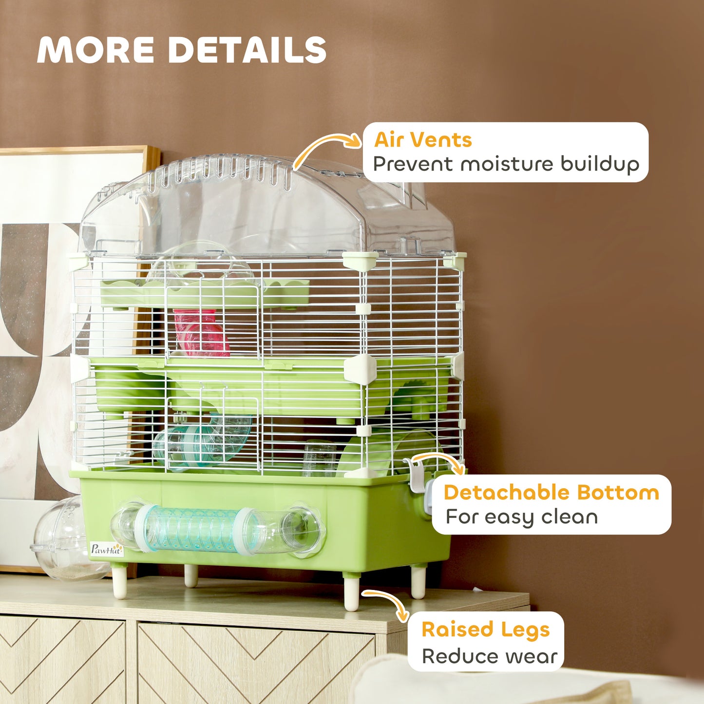 3-Tier Hamster Cage, Hamster Habitat with Accessories, Green