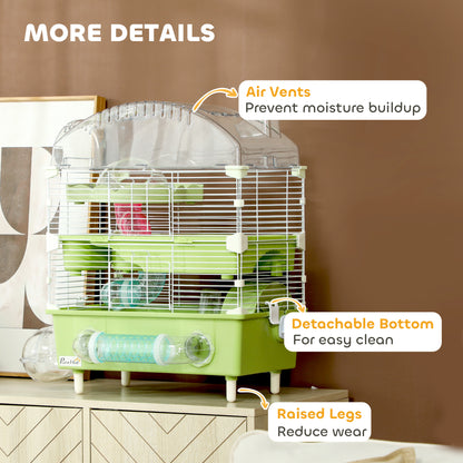 3-Tier Hamster Cage, Hamster Habitat with Accessories, Green