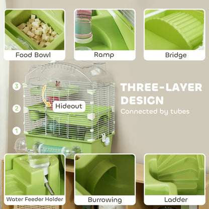 3-Tier Hamster Cage, Hamster Habitat with Accessories, Green