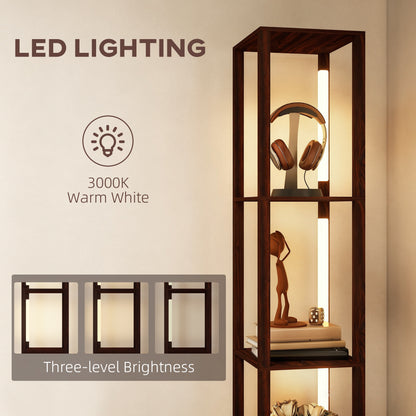 Floor Lamp with Shelves, LED Standing Lamp with Fabric Drawer, Brown