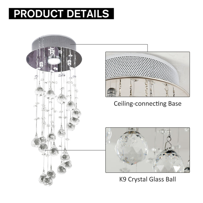 Metal Crystal Ceiling Chandelier Elegant Pendant Lamp Living Room Stairway Stairway Spiral Rain Drop Pendant Lamp Silver