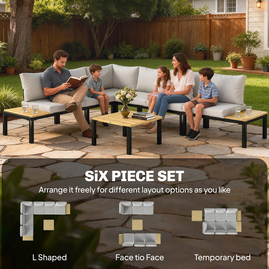 Garden Furniture Set, 6 Piece Corner Sofa Set with Coffee Table