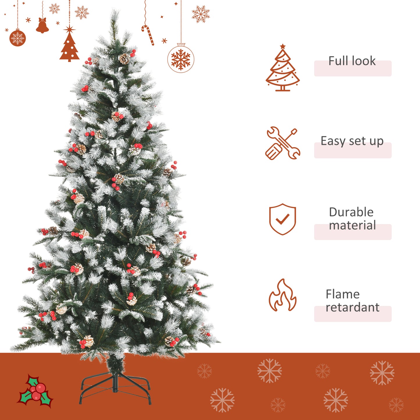 6FT Artificial Snow Dipped Christmas Tree Xmas Holiday Pencil Tree Green