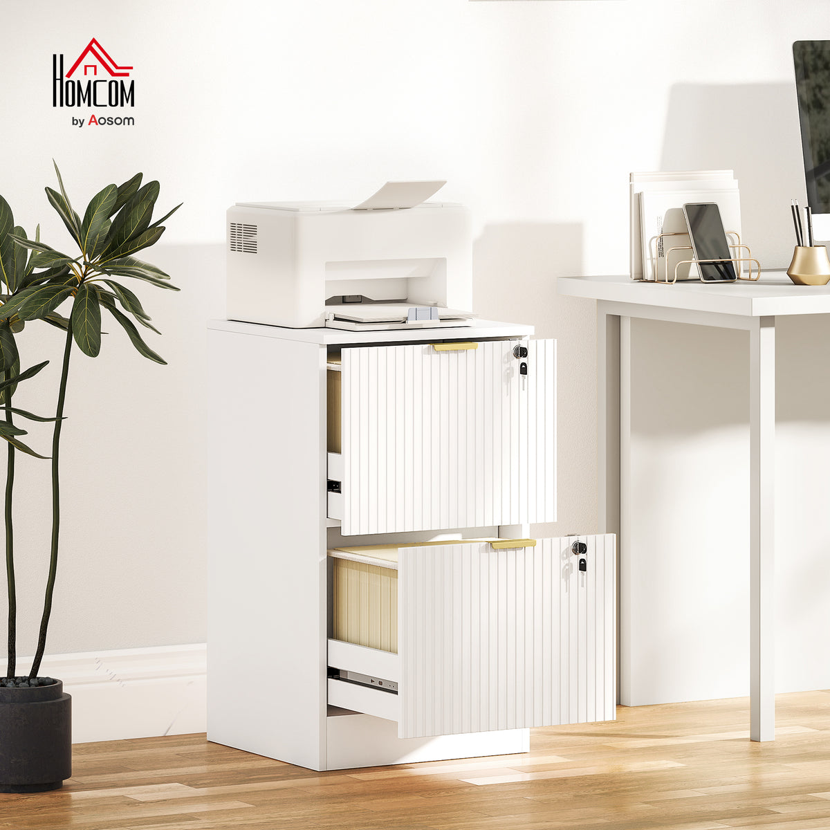 Filing Cabinet, File Cabinet with 2 Lockable Drawers and Hanging Rails