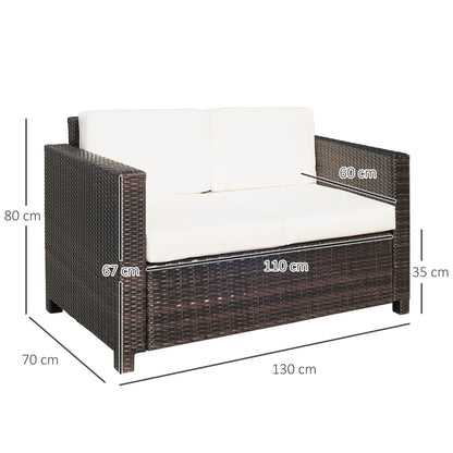 Rattan Wicker 2-seat Loveseat Padded Garden Furniture Brown