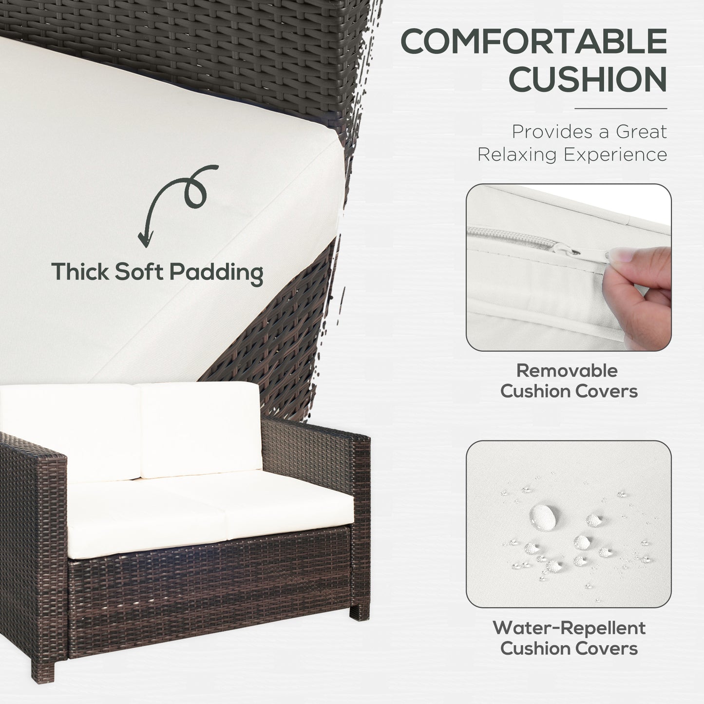 Rattan Wicker 2-seat Loveseat Padded Garden Furniture Brown