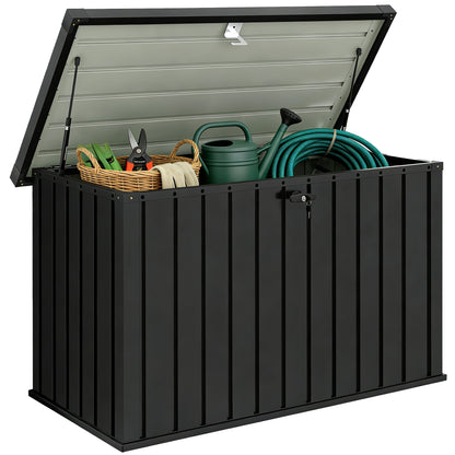 400L Garden Storage Box, Waterproof Metal Storage Container with Lockable Lid, Outdoor Deck Box for Patio, Porch, Balcony, 124 x 66 x 72 cm, Black
