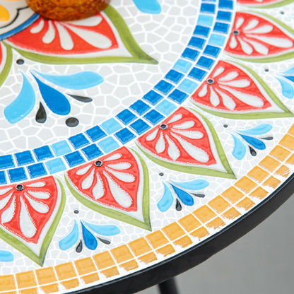 60cm Mosaic Round Bistro Table Outdoor Garden Side Table, Red