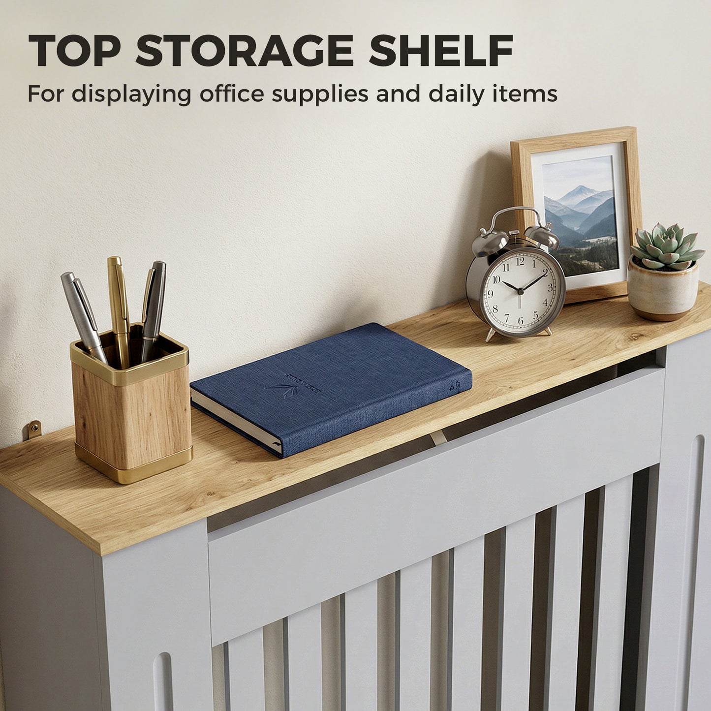Radiator Cover Wooden Cabinet Vertical Slatted Vent MDF Grey Home