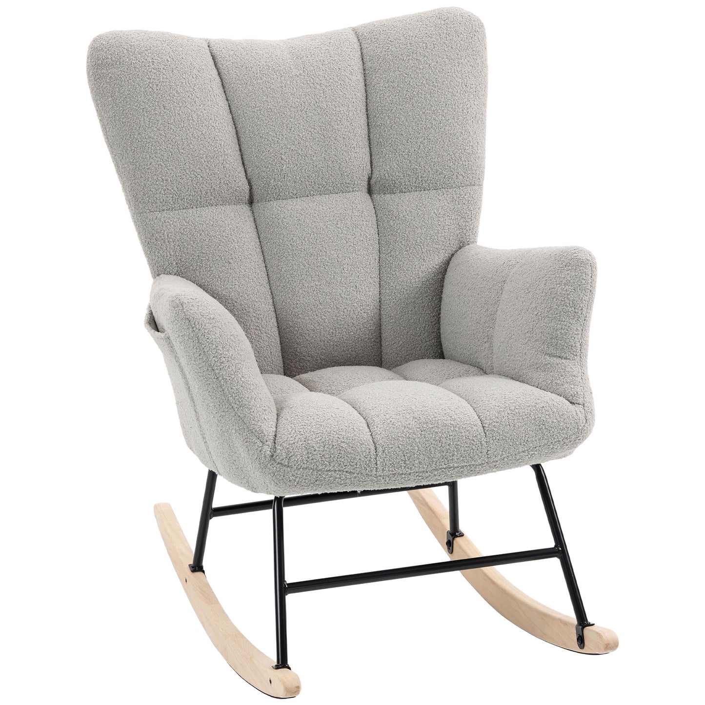 Tufted Rocking Chair with Side Pockets, Light Grey