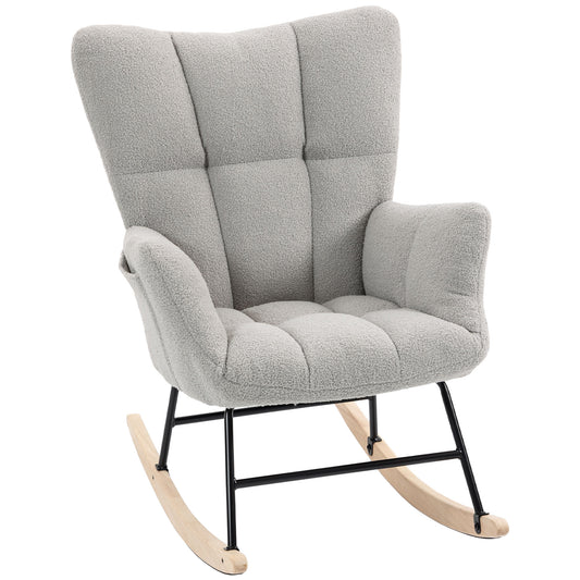 Tufted Rocking Chair with Side Pockets, Light Grey