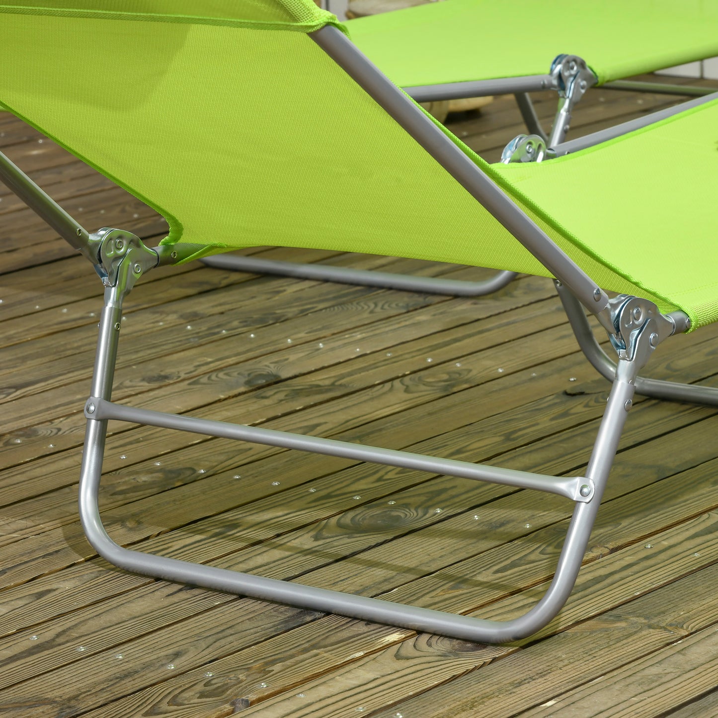 Folding Sun Lounger Set of 2, Outdoor Day Beds with Pillow, Reclining Back, Steel Frame and Breathable Mesh for Beach, Yard, Patio, Green
