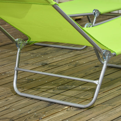 Folding Sun Lounger Set of 2, Outdoor Day Beds with Pillow, Reclining Back, Steel Frame and Breathable Mesh for Beach, Yard, Patio, Green