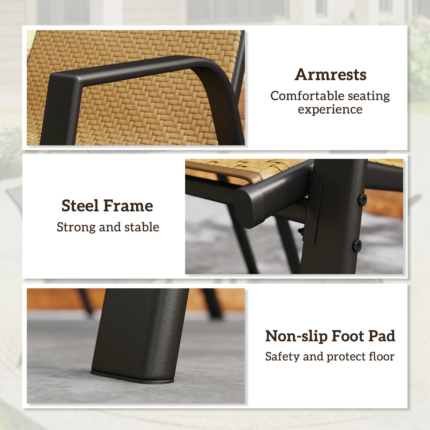 Wicker Dining Chairs Set of 4, Stackable Outdoor Chairs, Khaki
