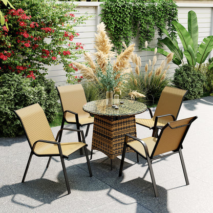 Wicker Dining Chairs Set of 4, Stackable Outdoor Chairs, Khaki