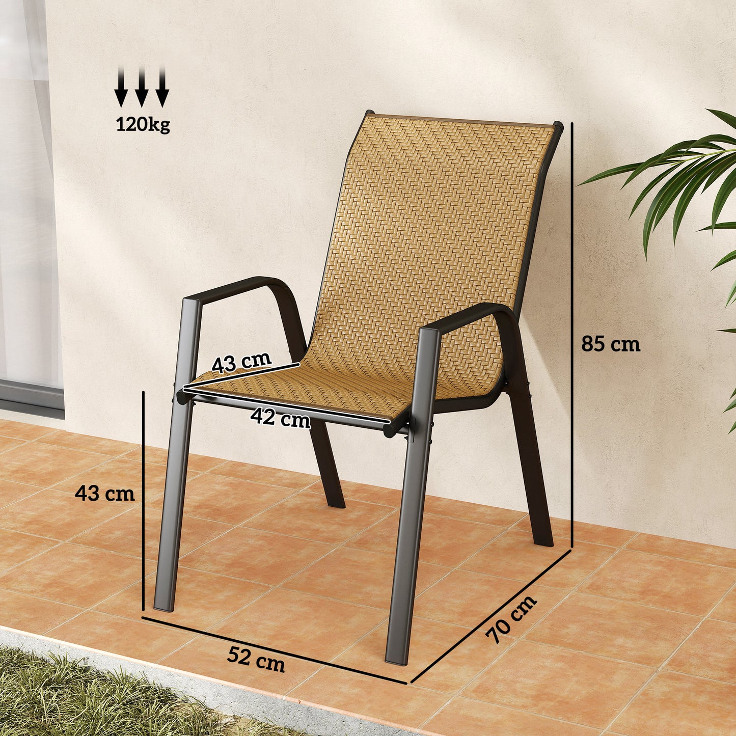 Wicker Dining Chairs Set of 4, Stackable Outdoor Chairs, Khaki