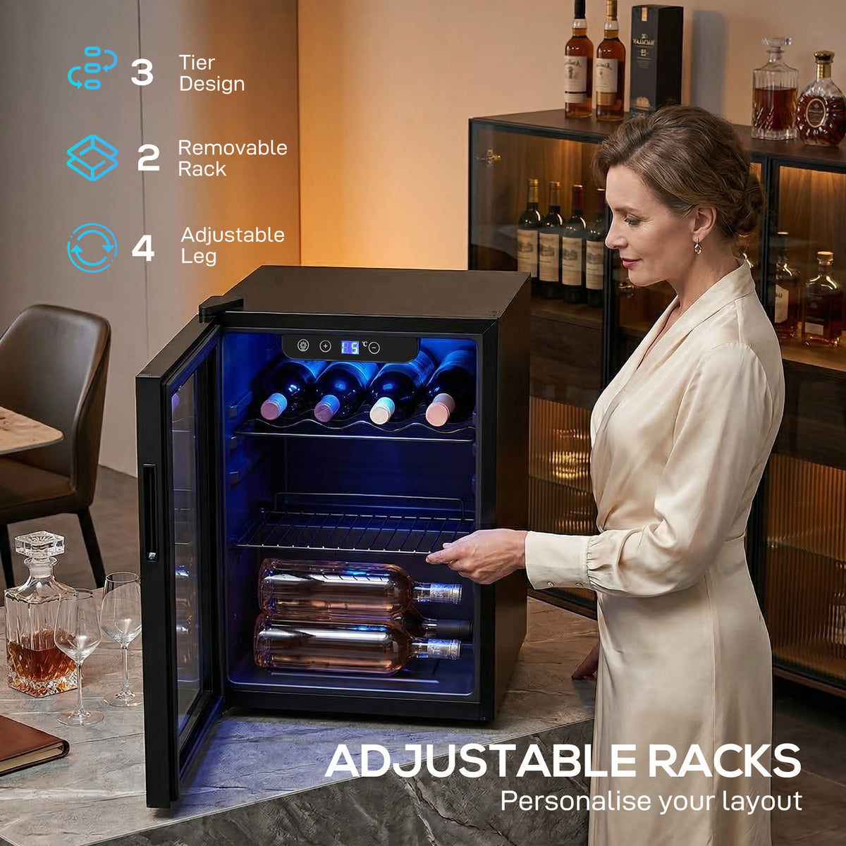 48L Tabletop Wine Cooler for 16 Bottles with Reversible Door - Black