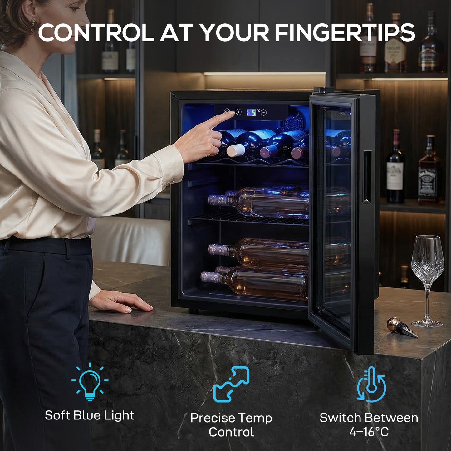 16 Bottle Wine Cooler, 4-16°C Under Counter Drinks Beer Wine Fridge