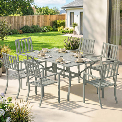 7 Pieces Patio Dining Set with Umbrella Hole for Garden, Light Grey