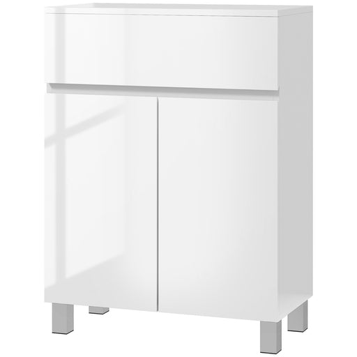 Kleankin High Gloss Bathroom Cabinet, Freestanding Storage Cupboard Storage, Bathroom Storage Unit with Drawer and Adjustable Shelf, White