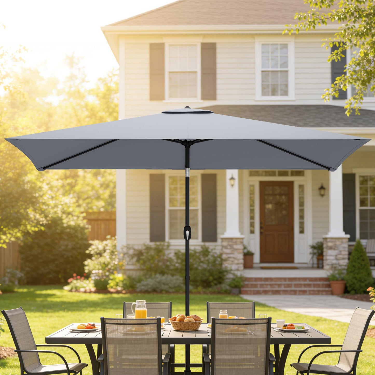 Garden Parasol, Outdoor Umbrella with Tilt Function, Light Grey