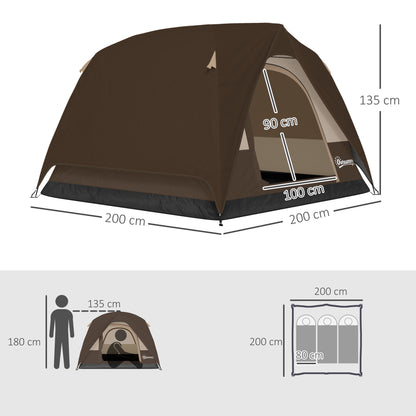 3-4 Person Camping Tent, Waterproof Tent, Brown