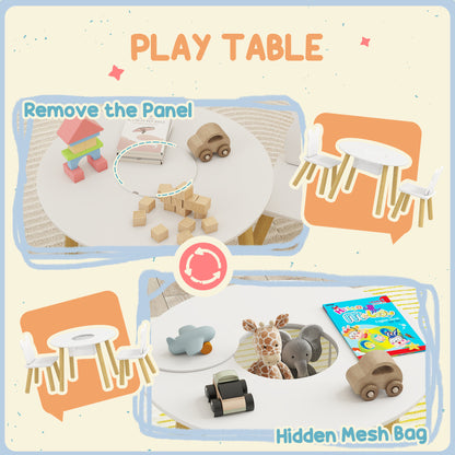 3 Pieces Toddler Table and Chair Set with Centre Mesh Bag, Kids Activity Table Set with Bear-Shaped Backrest, for Arts and Crafts, Reading, Dining, Ages 3-6 Years, White