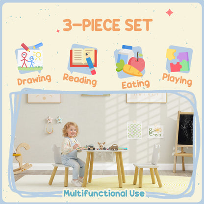 3 Pieces Toddler Table and Chair Set with Centre Mesh Bag, Kids Activity Table Set with Bear-Shaped Backrest, for Arts and Crafts, Reading, Dining, Ages 3-6 Years, White