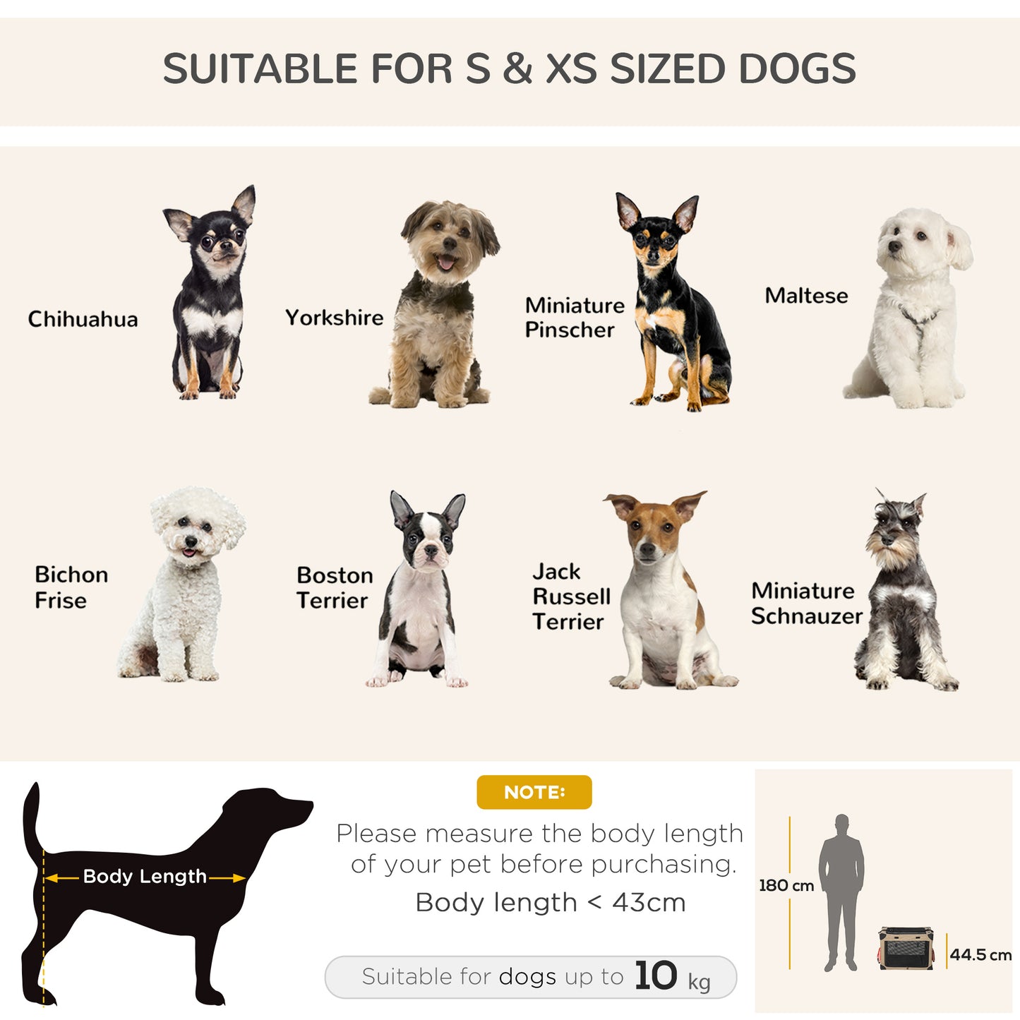 Collapsible Dog Crate Foldable Pet Carrier for Cats Small Dog 65x45x45cm