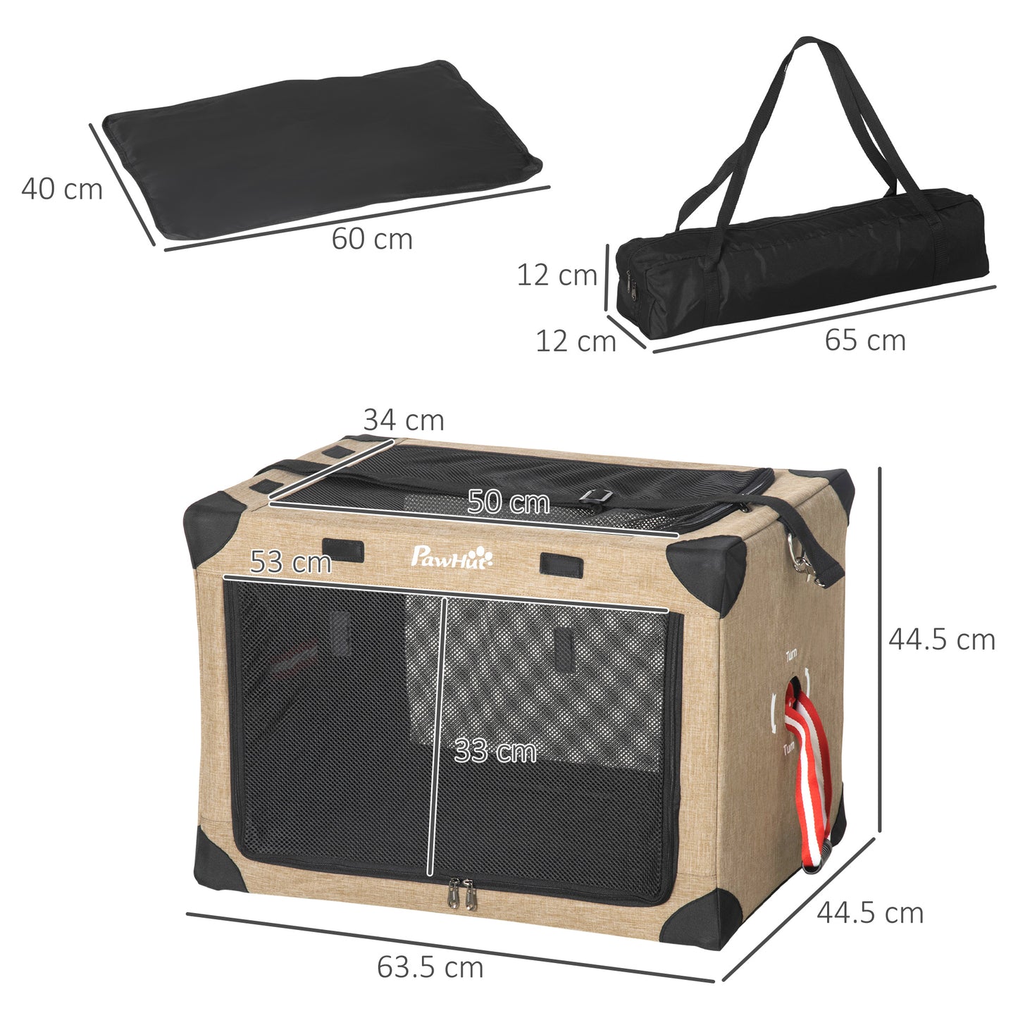 Collapsible Dog Crate Foldable Pet Carrier for Cats Small Dog 65x45x45cm