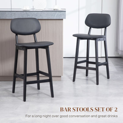 Breakfast Bar stools Set of 2 with PU Leather Cover, Wood Legs, Black