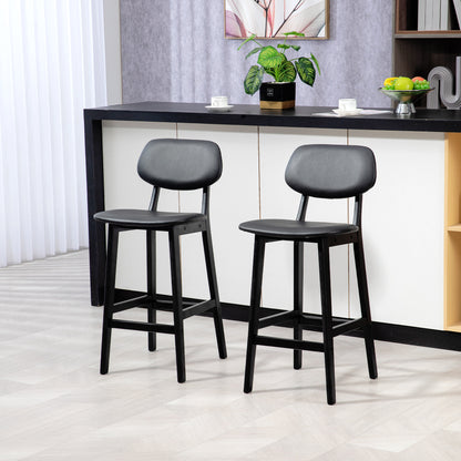 Breakfast Bar stools Set of 2 with PU Leather Cover, Wood Legs, Black