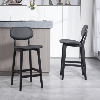 Breakfast Bar stools Set of 2 with PU Leather Cover, Wood Legs, Black